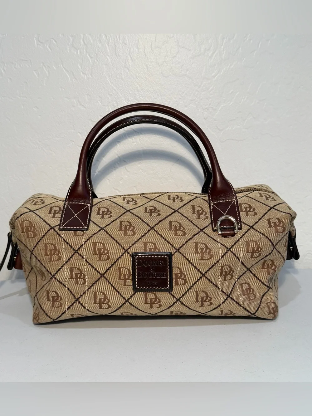 Vintage Dooney & Bourke Signature Monogram Canvas Small Duffle Satchel